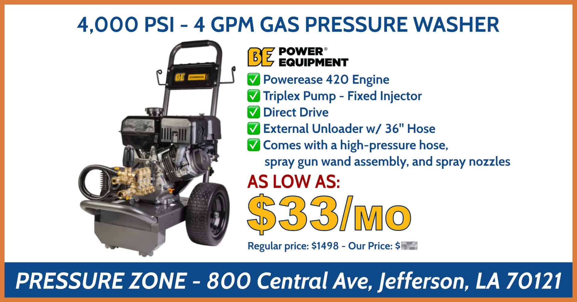 BE B4015RCS 4,000 PSI - 4 GPM Gas Pressure Washer with Powerease 420 ...
